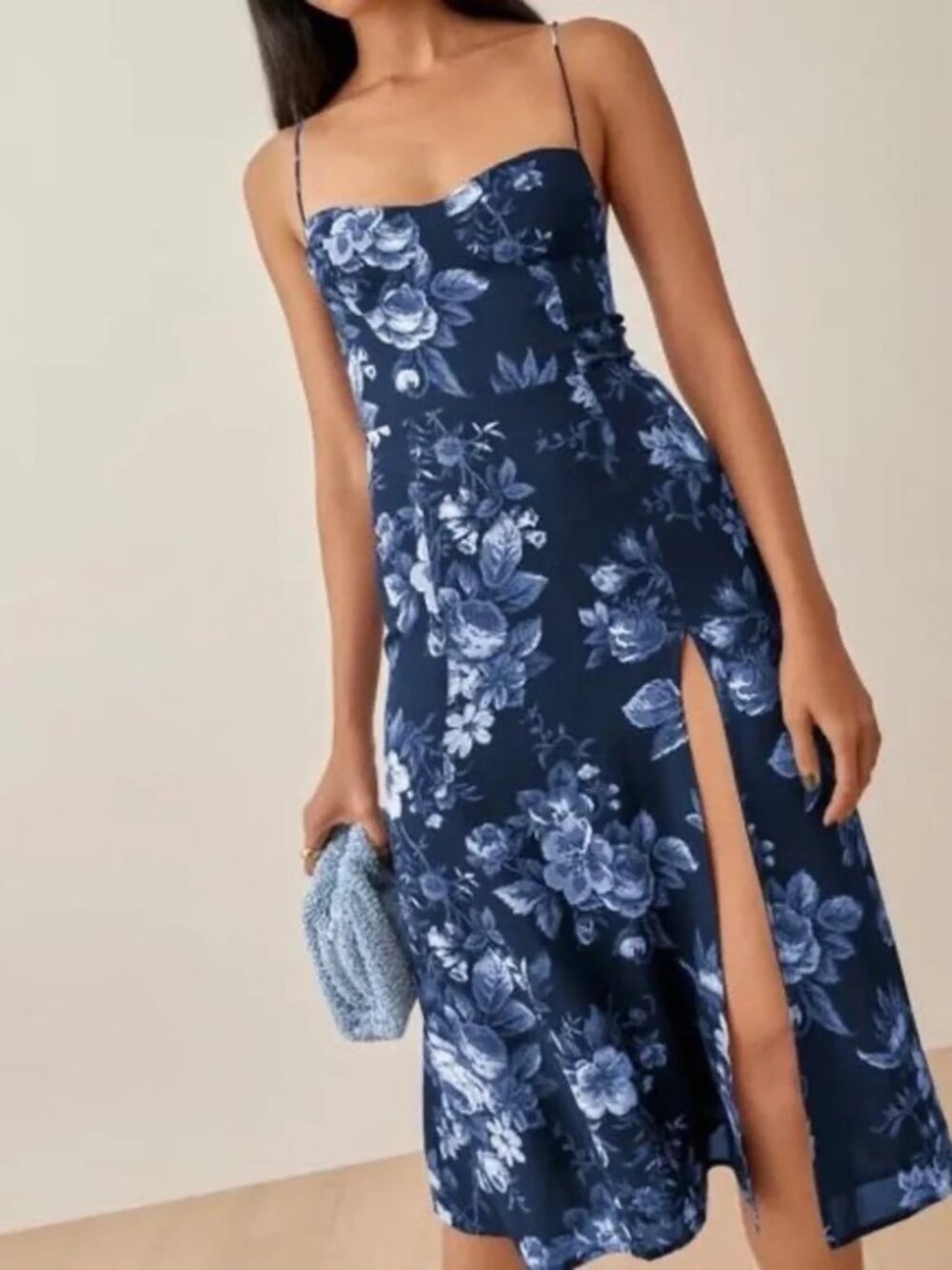 Reformation Blue Floral Midi Juliette Dress Size 10